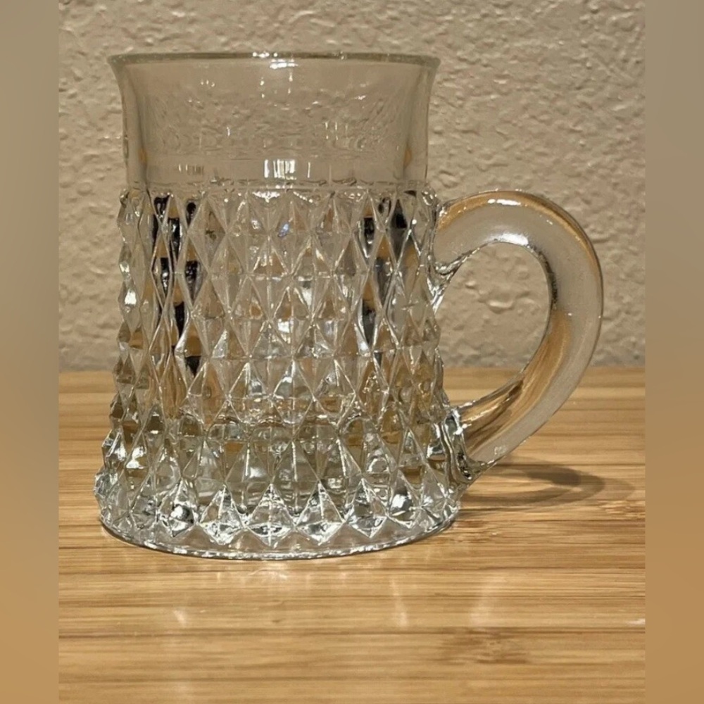 Glass Coffe Cup Beer Mug Tankard Raised Diamond Pattern Stein